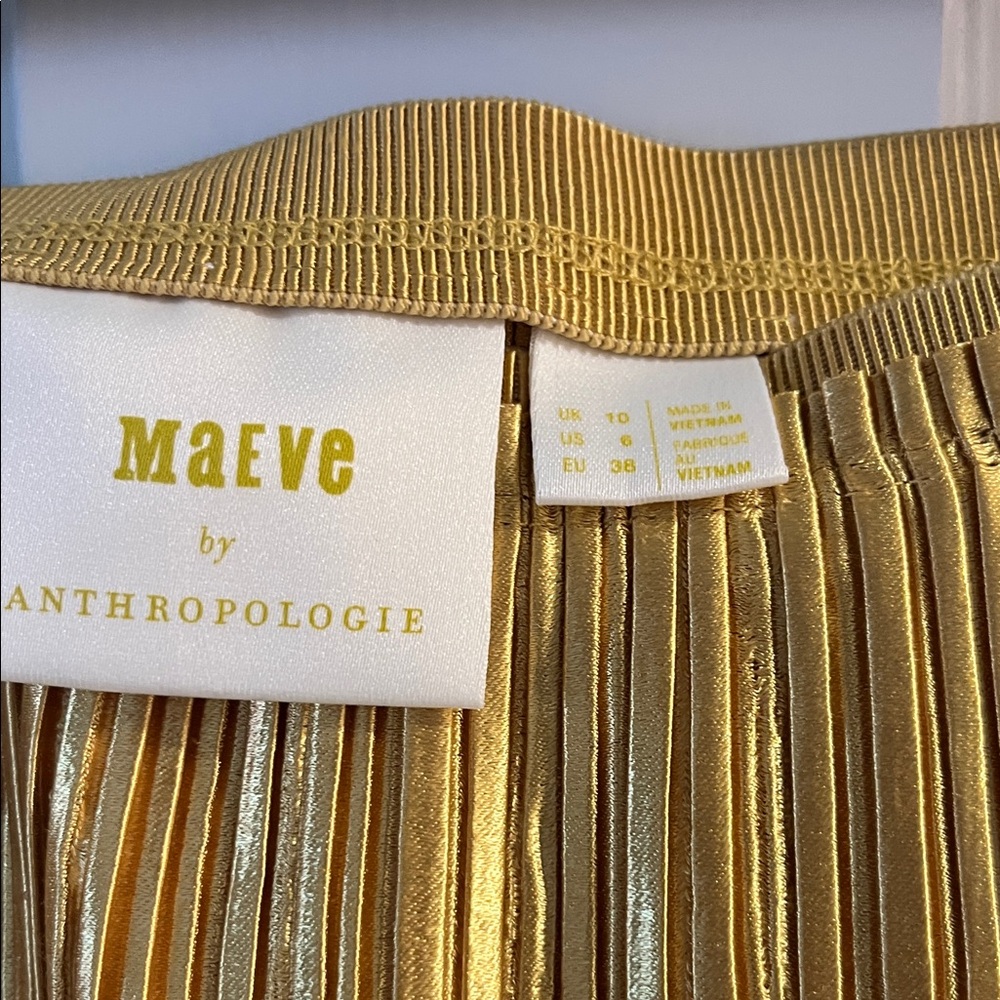 Anthropologie Metallic Gold Midi Skirt - Picture 2 of 4